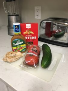 Ingredients: Pasta Chicken Cucumber salad