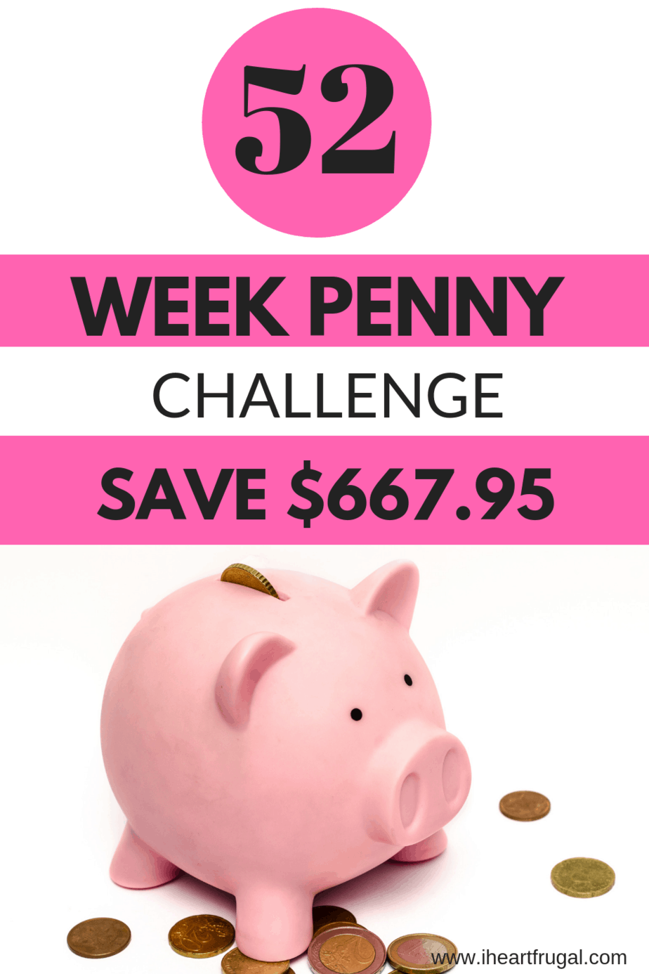 52Week Money Challenge Using Pennies with Free Printable Iheartfrugal